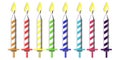 A set of simple birthday cakes. The candles for the cake are already burning. Festive colored burning candles. Isolated Royalty Free Stock Photo