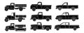 Set of simple black icons of vintage trucks. Vector illustration