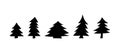 Set of simple black silhouettes of Christmas trees. Nature illustration, forest decorative element Royalty Free Stock Photo