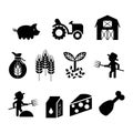 Set of simple black and white vector farming icons Royalty Free Stock Photo