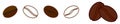 Set of simple coffee bean icons - slight variations, filled and outline version