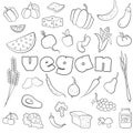 ÃÂ¡ontour set of simple icons on the subject of vegetarianism and vegan inscription on a white background