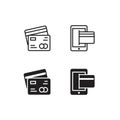 Set of simple credit card and mobile banking icon. Designed in black isolated over white. Creative vector illustration. Premium