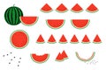 Set of simple and cute vector illustrations of red watermelon. Royalty Free Stock Photo