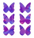 Set of simple decorated icons. Contours or silhouettes of insect butterflies with patterns of waves, smooth lines with gradients.