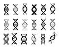 Set of simple dna symbols in black on a white background. DNA Icons vector. Royalty Free Stock Photo