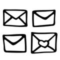 A set of simple doodle images of letter envelopes. Vector line illustration Royalty Free Stock Photo