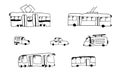 Set of simple doodle vector black public transport