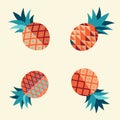 Set of simple drawn geometric pineapples
