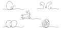 Set of simple Easter line art illustrations, outline for colouring book