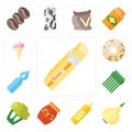 Set of Butter, Onion, Mustard, Jam, Cauliflower, Asparagus, Water, Doughnut, Ice cream, editable icon pack