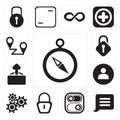 Set of Compass, Notification, Switch, Locked, Settings, User, Up