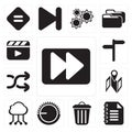 Set of Fast forward, Notepad, Garbage, Volume control, Cloud com Royalty Free Stock Photo
