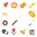 Set of Fork, Flour, Pizza, Butcher, Coconut, Spoon, Doughnut, Pu