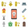 Set of Mobile, Door, Handle, Smart home, Voice control, Temperature, Smart, Remote, Home, editable icon pack Royalty Free Stock Photo