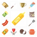 Set of Mustard, Pot, Coconut, Butcher, Honey, Spatula, Sausage, Royalty Free Stock Photo