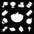 Set of Pasta, Ice cream, Toast, Bacon, Kebab, Pomegranate, Cauliflower, Coffee, Cookies, editable icon pack