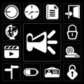 Set of Speaker, Unlocked, Id card, Battery, , Wireless internet, Video player, Locked, Worldwide, editable icon pack