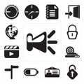 Set of Speaker, Unlocked, Id card, Battery, , Wireless internet, Video player, Locked, Worldwide, editable icon pack
