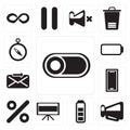 Set of Switch, Megaphone, Battery, Television, Percent, Smartphone, Send, Compass, editable icon pack