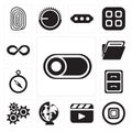 Set of Switch, Stop, Video player, Worldwide, Settings, Archive, Compass, Folder, Infinity, editable icon pack