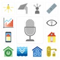 Set of Voice control, Handle, Smart home, Deep, Home, Smart, Chart, editable icon pack Royalty Free Stock Photo