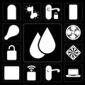 Set of Water, Laptop, Doorknob, Socket, Browser, Cooler, Unlock, Fan, Smart, editable icon pack