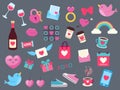 Set of simple elements for Valentine's Day. Vector illustration in flat style Royalty Free Stock Photo