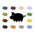 Set of simple flat vector pig icons Royalty Free Stock Photo