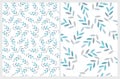 Set of 2 Simple Floral Vector Patterns. Blue and Gray Leaves. Royalty Free Stock Photo