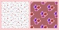 Set with simple flowers and polka dot seamless patterns Royalty Free Stock Photo