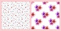 Set with simple flowers and polka dot seamless patterns Royalty Free Stock Photo