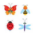 Set Of Simple Flying Bugs. Vector Ladybug. Vector Dragonfly. Royalty Free Stock Photo