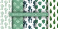 Set of simple geometric cactus seamless pattern. Collection cacti exotic sketch wallpaper