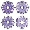 Set of simple geometric design elements, purple shapes on white background, collection of beautiful decorative patterns Royalty Free Stock Photo