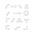 Set of simple hand-drawn black outline arrows in various directions Royalty Free Stock Photo