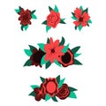 Set of simple hand drawn vector flowers for Dia de Los Muertos, traditional Mexican Halloween decoration