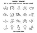 A set of simple but high-quality linear icons about saving electricity