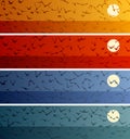 Set of simple horizontal banners with a flock of birds at sunset.