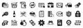 Set of simple icons, such as Drums, Survey progress, Hold box. Vector