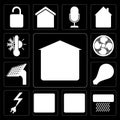 Set of Garage, Air conditioner, Browser, Fire alarm, Power, Smart, Panel, Fan, Thermostat, editable icon pack