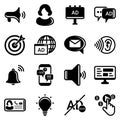 Set of simple icons on a theme Advertising, marketing, business, news, work, telemarketing, promotion, communication, internet , Royalty Free Stock Photo