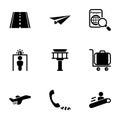 Simple vector icons. Flat illustration on a theme Airport, runway, plane Royalty Free Stock Photo