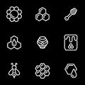 Set of simple icons on a theme Bee, honey, sweet, vector, set. Black background