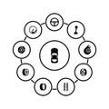 Set of simple icons on a theme Car, vector, design, collection, flat, sign, symbol,element, object, illustration, isolated. White Royalty Free Stock Photo