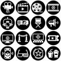Set of simple icons on a theme Cinema, theater, entertainment, sound, monitor, fame alley, lighting, light, vector, design, flat,