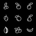 Set of simple icons on a theme Fruits, berries, goodies, vector, set. Black background