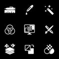 Set of simple icons on a theme Graphic design, drawing, tools, vector, set. Black background Royalty Free Stock Photo