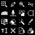 Set of simple icons on a theme Graphic design, drawing, tools, vector, set. Black background