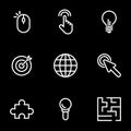 Set of simple icons on a theme Internet, communication, creativity, purposefulness , vector, set. Black background